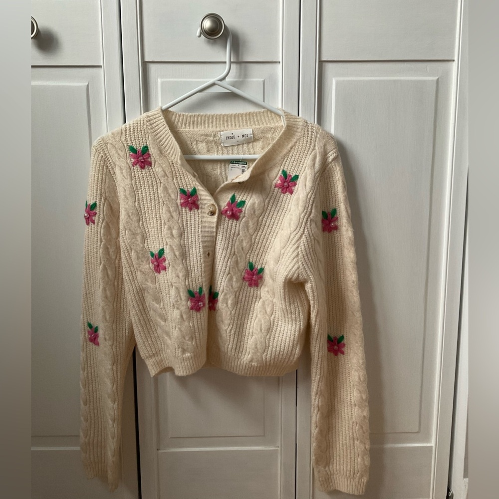 Floral Knit Cream Sweater